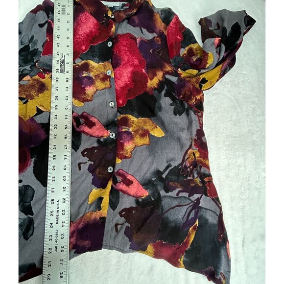 Habitat Womens Abstract Floral Button Down Tunic Top Medium Art To Wear Red Gray - Picture 8 of 8